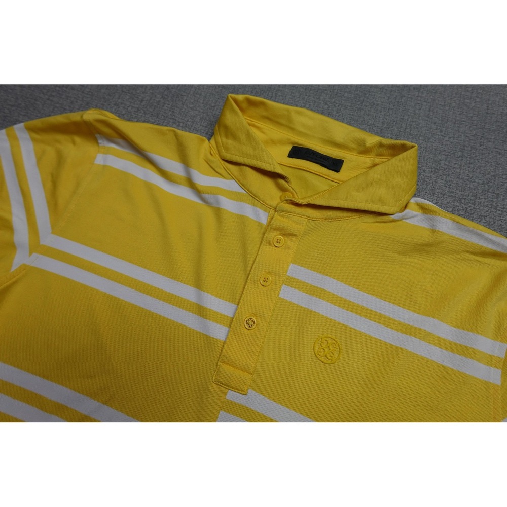 G/FORE Polo Mens XL Yellow White Stripe Golf Performance Stretch Soft Knit